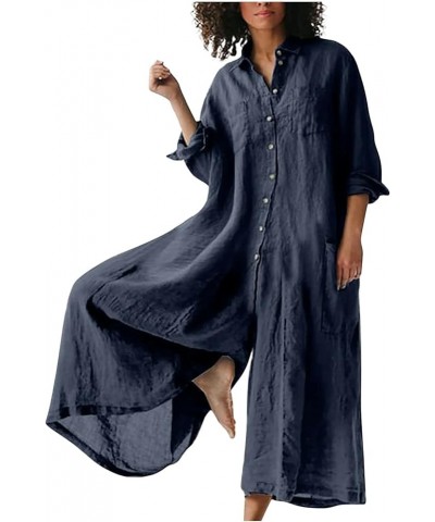 Womens Plus Size Loose Jumpsuit Cotton Linen Square Neck Cap Sleeve Casual Oversized Baggy Rompers Wide Leg Long Pants 2-navy...