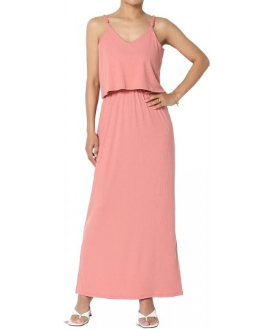 Women's Sleeveless Tiered Maxi Dress Spaghetti Straps Layered Cami Long Dress Ribbed Ash Rose $13.16 Dresses