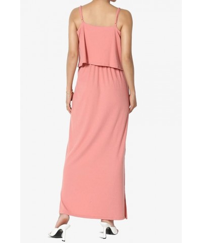 Women's Sleeveless Tiered Maxi Dress Spaghetti Straps Layered Cami Long Dress Ribbed Ash Rose $13.16 Dresses