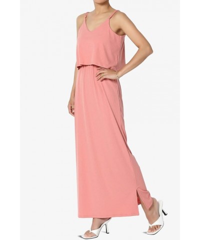 Women's Sleeveless Tiered Maxi Dress Spaghetti Straps Layered Cami Long Dress Ribbed Ash Rose $13.16 Dresses