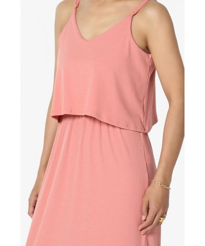 Women's Sleeveless Tiered Maxi Dress Spaghetti Straps Layered Cami Long Dress Ribbed Ash Rose $13.16 Dresses