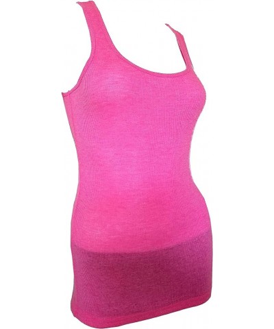 Ambiance Apparel_Basic Plain Ribbed Stretchy_Racerback_Tank Top_Muscle Shirt_Junior Size Neon Pink $8.39 Tanks