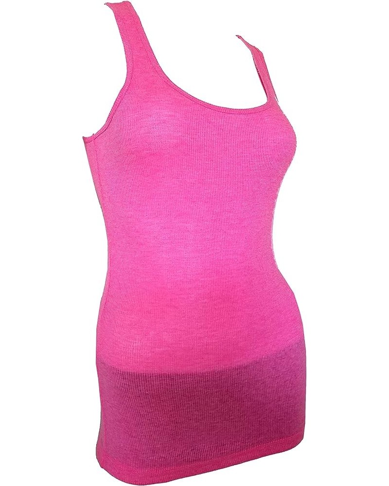 Ambiance Apparel_Basic Plain Ribbed Stretchy_Racerback_Tank Top_Muscle Shirt_Junior Size Neon Pink $8.39 Tanks