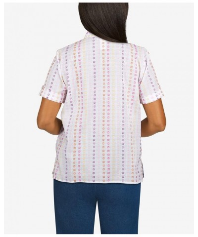 Womens Petite Clip Dot Short Sleeve Shirt Blush Multi $24.00 Blouses