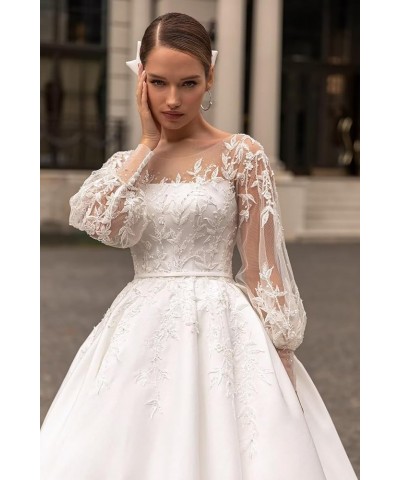 Long Sleeve Prom Dresses Lace Applique Wedding Dress Satin Ball Gown A Line Formal Evening Gowns Hot Pink $45.33 Dresses