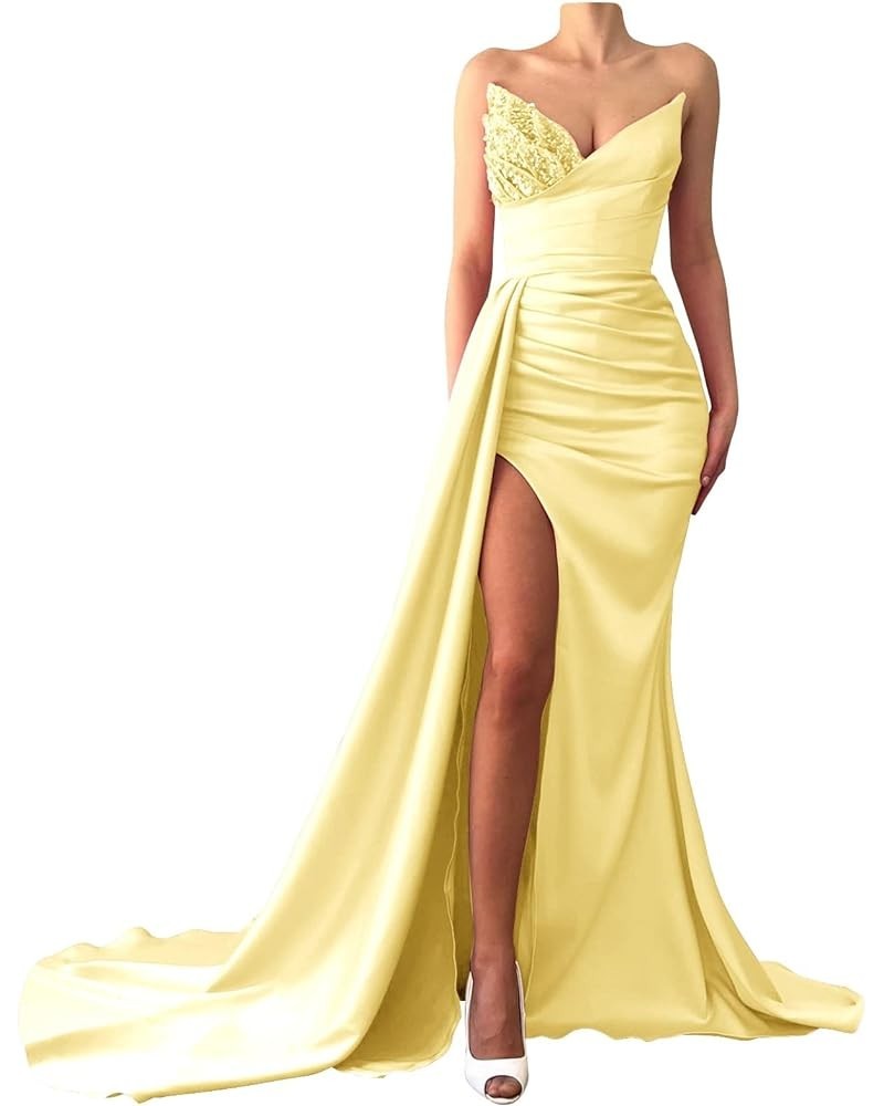 Women's Mermaid Sequins Prom Dresses Split Side Beaded Sweetheart Evening Bridesmaid Party Gowns Yellow $40.85 Dresses