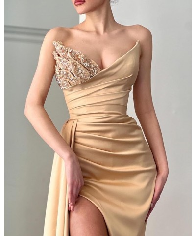 Women's Mermaid Sequins Prom Dresses Split Side Beaded Sweetheart Evening Bridesmaid Party Gowns Yellow $40.85 Dresses