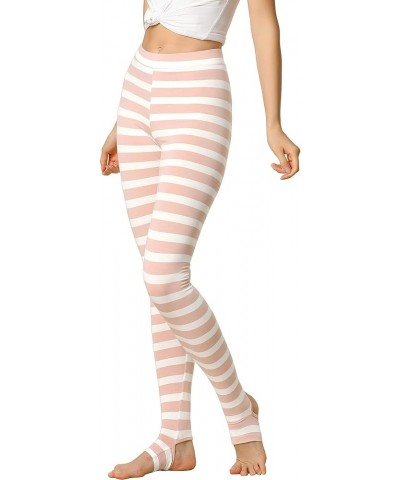 Women's Leggings Printed High Waist Elastic Waistband Party Yoga Christmas Stirrup Pants Pink White-stripe $12.74 Leggings