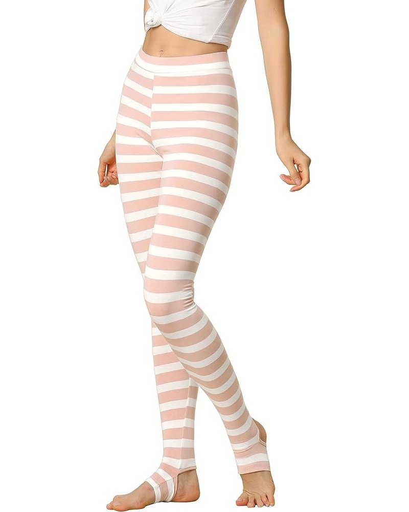 Women's Leggings Printed High Waist Elastic Waistband Party Yoga Christmas Stirrup Pants Pink White-stripe $12.74 Leggings