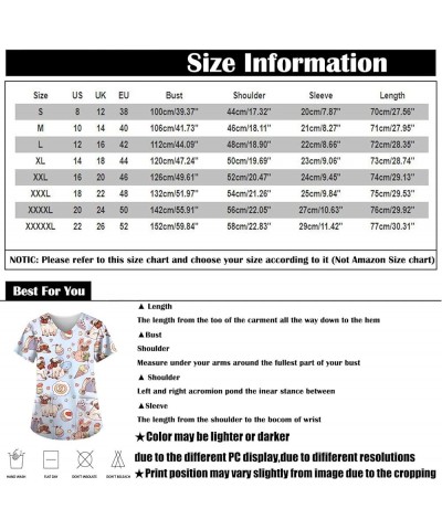 Cute Tops for Women 2024 Funny Fashion Animal Print Short Sleeve V Ncek Top Durable Nursing Uniforms with Pockets 08-multicol...