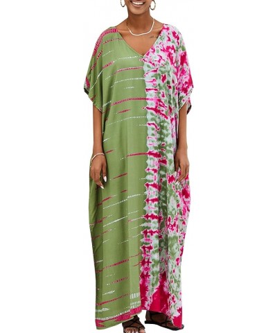 Women Casual Turkish Kaftan Loose Lightweight Oversized Caftan Beach Cover Up Maxi Dress Green Rose Red $15.18 Swimsuits