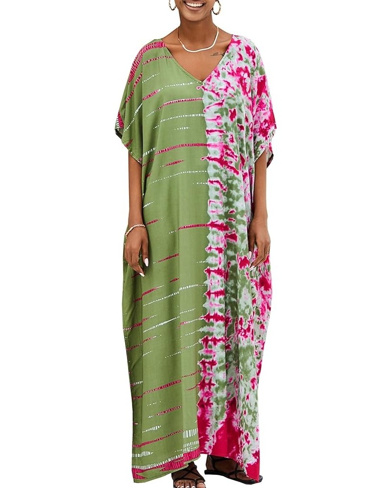 Women Casual Turkish Kaftan Loose Lightweight Oversized Caftan Beach Cover Up Maxi Dress Green Rose Red $15.18 Swimsuits