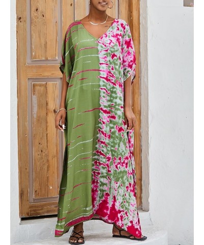 Women Casual Turkish Kaftan Loose Lightweight Oversized Caftan Beach Cover Up Maxi Dress Green Rose Red $15.18 Swimsuits