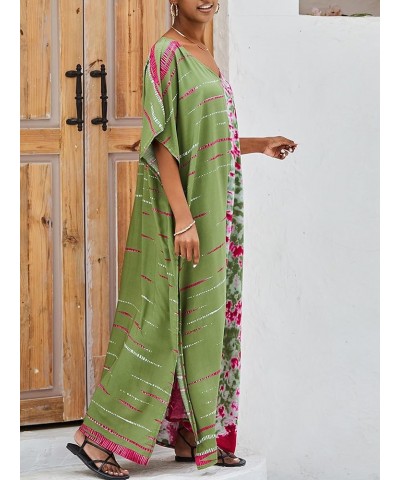 Women Casual Turkish Kaftan Loose Lightweight Oversized Caftan Beach Cover Up Maxi Dress Green Rose Red $15.18 Swimsuits