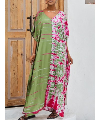 Women Casual Turkish Kaftan Loose Lightweight Oversized Caftan Beach Cover Up Maxi Dress Green Rose Red $15.18 Swimsuits