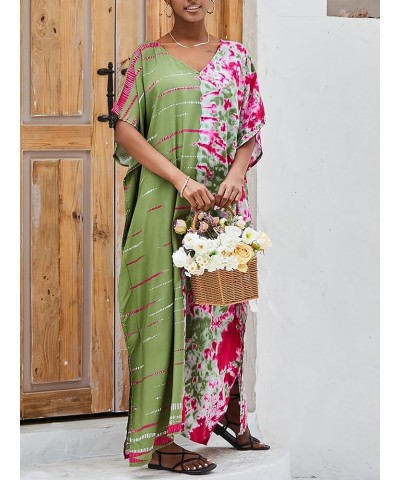 Women Casual Turkish Kaftan Loose Lightweight Oversized Caftan Beach Cover Up Maxi Dress Green Rose Red $15.18 Swimsuits