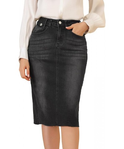 Women's Casual Jean Skirt High Waist Back Slit Stretch Denim Skirts Black $23.31 Skirts