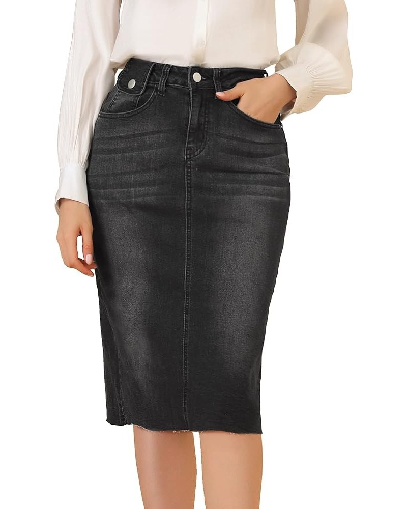 Women's Casual Jean Skirt High Waist Back Slit Stretch Denim Skirts Black $23.31 Skirts