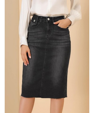 Women's Casual Jean Skirt High Waist Back Slit Stretch Denim Skirts Black $23.31 Skirts