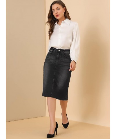 Women's Casual Jean Skirt High Waist Back Slit Stretch Denim Skirts Black $23.31 Skirts