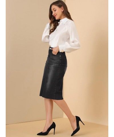 Women's Casual Jean Skirt High Waist Back Slit Stretch Denim Skirts Black $23.31 Skirts