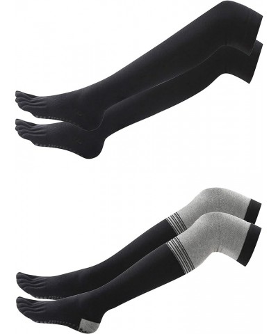 Women's Long Warm Socks Non-Slip Skid Cotton Toes Socks for Pilates Yoga Fitness Black Black Stripe $9.90 Activewear