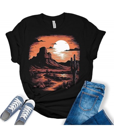 Womens Western Shirts Casual Desert Cactus Tshirts Cute Country Short Sleeve Graphic Tees Plus Size Tops for Women X-desert M...