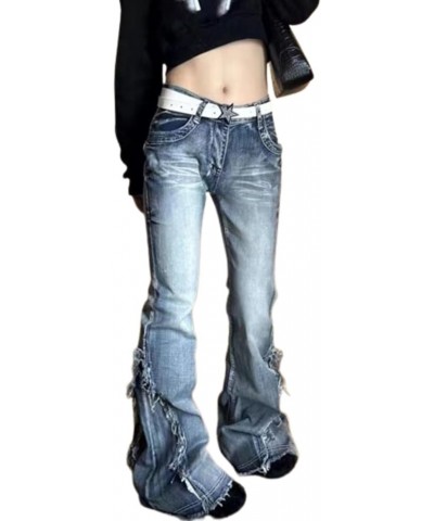 Y2k Jeans Vintage Pants Bell Bottom Jeans Low Rise Jeans for Women Flare Jeans Streetwear Pants Blue $23.19 Jeans