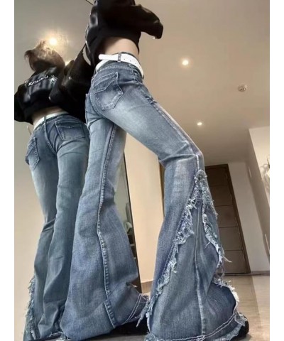 Y2k Jeans Vintage Pants Bell Bottom Jeans Low Rise Jeans for Women Flare Jeans Streetwear Pants Blue $23.19 Jeans