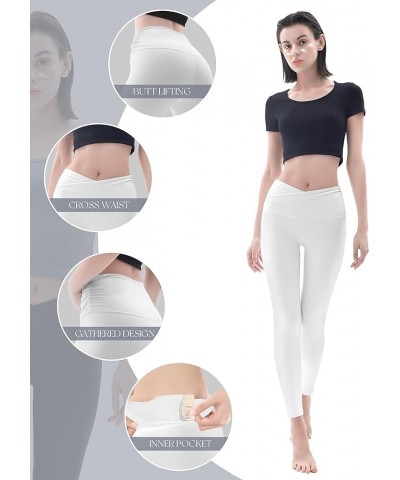 Women's High Waist Leggings with Pockets Soft Silk Smoke Collection Tummy Control Butt Lift Yoga Pants 01 White $17.10 Leggings