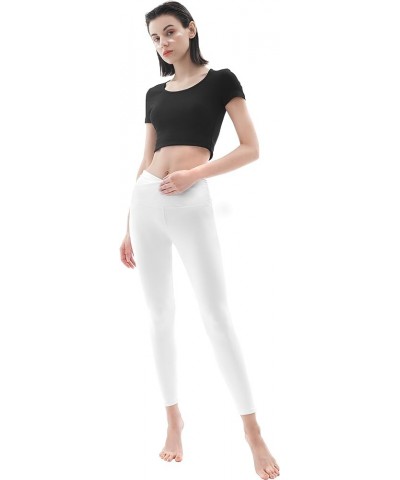 Women's High Waist Leggings with Pockets Soft Silk Smoke Collection Tummy Control Butt Lift Yoga Pants 01 White $17.10 Leggings