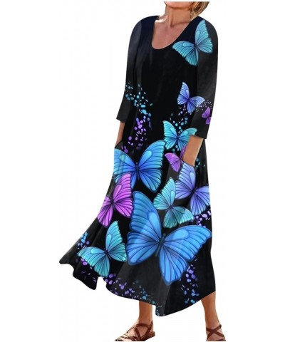 Summer Dresses for Women 2024 Plus Size Crew Neck Casual Cute 3/4 Sleeve Baggy Flower Plus Size Dress for Women 23 Blue $9.81...