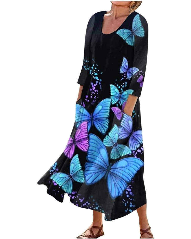 Summer Dresses for Women 2024 Plus Size Crew Neck Casual Cute 3/4 Sleeve Baggy Flower Plus Size Dress for Women 23 Blue $9.81...