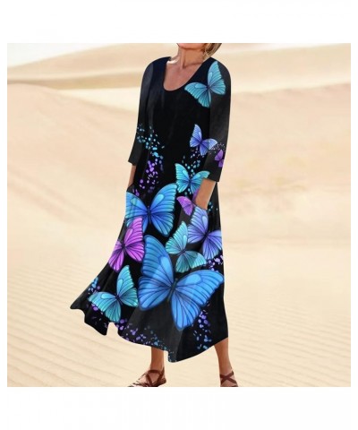 Summer Dresses for Women 2024 Plus Size Crew Neck Casual Cute 3/4 Sleeve Baggy Flower Plus Size Dress for Women 23 Blue $9.81...