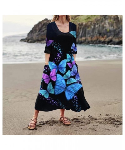 Summer Dresses for Women 2024 Plus Size Crew Neck Casual Cute 3/4 Sleeve Baggy Flower Plus Size Dress for Women 23 Blue $9.81...