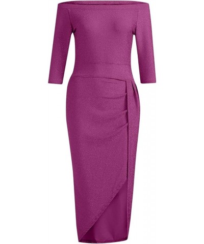 Wedding Guest Dresses for Women 2023 Long Sleeve/One Shoulder Bodycon Slit Ruffle Maxi Sexy Dress H042 Purple $11.25 Dresses