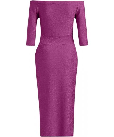 Wedding Guest Dresses for Women 2023 Long Sleeve/One Shoulder Bodycon Slit Ruffle Maxi Sexy Dress H042 Purple $11.25 Dresses