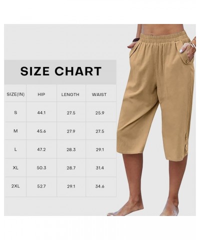 Wide Leg Straight Capri Pants for Women Drawstring Elastic High Waist Joggers Pants Casual Cropped Trousers with Pockets Khak...