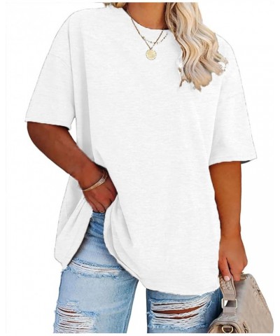 Plus Size Oversized T Shirts Women Drop Shoulder Half Sleeve Tshirt Tee Casual Summer Tunic Tops 01-white (Little See-through...