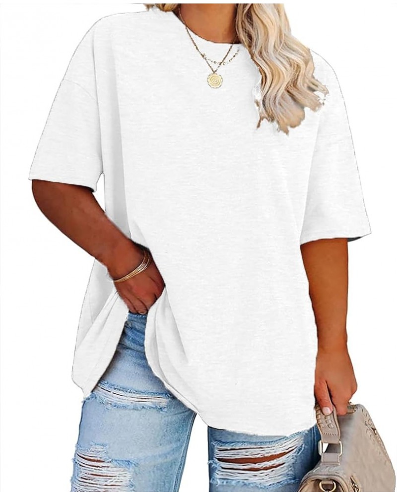 Plus Size Oversized T Shirts Women Drop Shoulder Half Sleeve Tshirt Tee Casual Summer Tunic Tops 01-white (Little See-through...