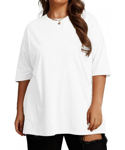 Plus Size Oversized T Shirts Women Drop Shoulder Half Sleeve Tshirt Tee Casual Summer Tunic Tops 01-white (Little See-through...