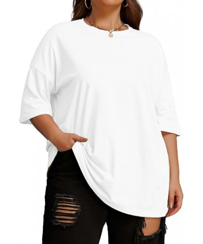 Plus Size Oversized T Shirts Women Drop Shoulder Half Sleeve Tshirt Tee Casual Summer Tunic Tops 01-white (Little See-through...