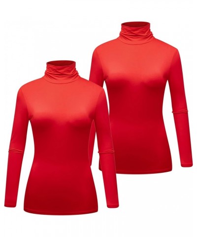 Women's 2-Pack Long Sleeve Turtleneck T-Shirt Basic Stretchy Layer Comfy High Neck Shirt Red $14.42 Underwear