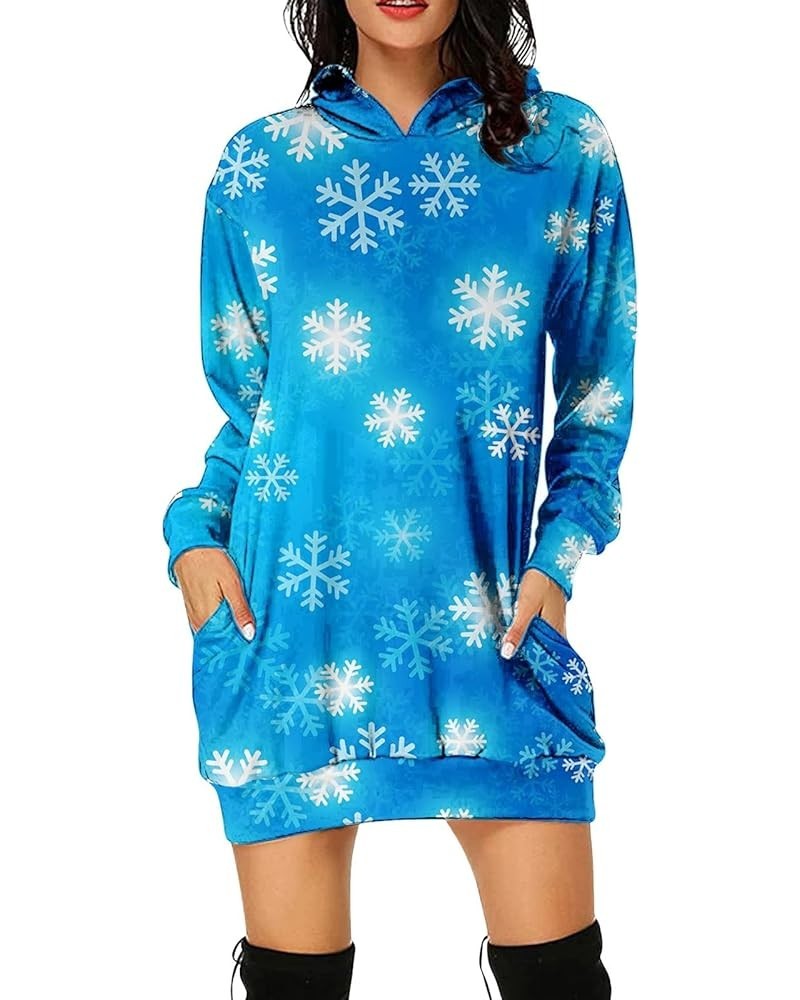 Christmas Pocket Hoodie Dress Long Sleeve Holiday Snowflake Graphic Pullover Tunic Casual Hooded Sweatshirt for Women Type a ...