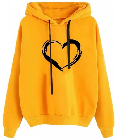 Heart Print Hoodie for Women Casual Drawstring Loose Fit Pullover Tops Long Sleeve Cute Graphic Preppy Sweatshirts 3 Yellow $...