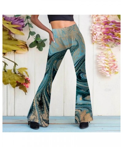 Womens Flare Pants Casual High Waist Long Trousers Gradient Bell Bottom Pants Slim Floral Print Slacks for Women 18-green $8....