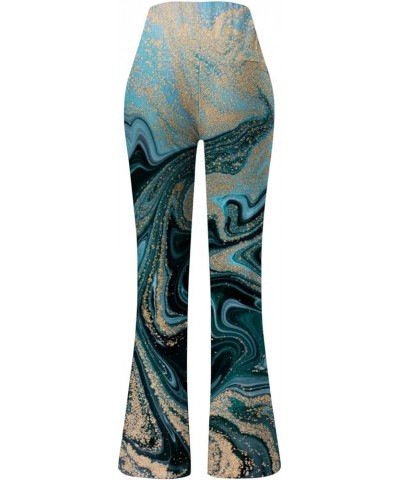 Womens Flare Pants Casual High Waist Long Trousers Gradient Bell Bottom Pants Slim Floral Print Slacks for Women 18-green $8....