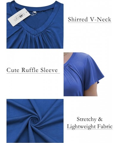 Womens-Plus-Size-Tops Summer Ruffle Short Sleeve Shirts Shirred V Neck Tunics 06_royal Blue $11.25 Tops