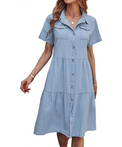 Women Denim Dress Casual Jean Dress for Summer 51 Light Blue $22.07 Dresses