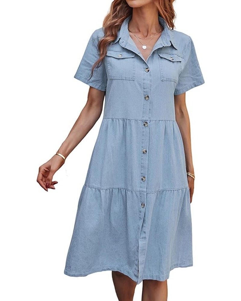 Women Denim Dress Casual Jean Dress for Summer 51 Light Blue $22.07 Dresses